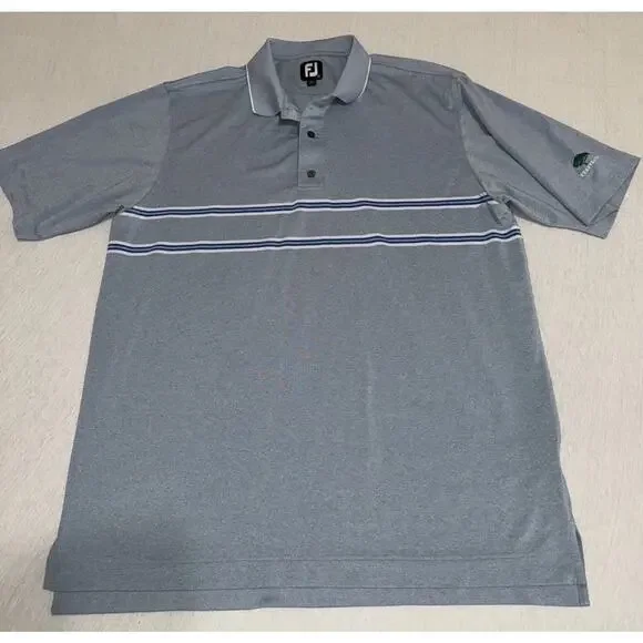 FootJoy Polo Shirt Mens XL Blue Striped Golf Performance Stretch Embroidered ECU - Picture 1 of 8